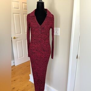 Elie Tahari Sweater Garnet Noir Ribbed Polo Midi Dress Size M• NEW WITH TAGS •